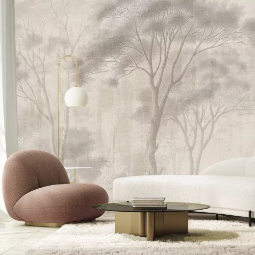 Papier peint  Paysage forestier délicat en beige