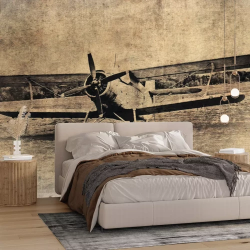 Papier peint  Avion sur fond texturé style vintage