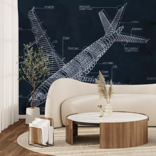 Papier peint  Croquis technique d’avion et dessin de construction