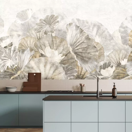 Papier peint  Feuilles et fleurs de lys peintes sur le mur