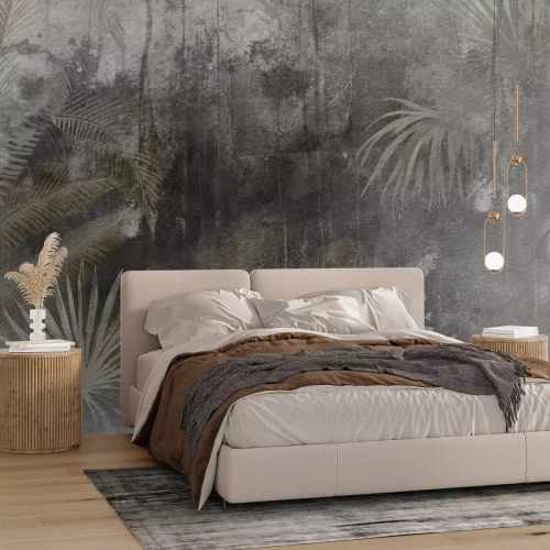 Papier peint  Plantes tropicales délicates sur béton