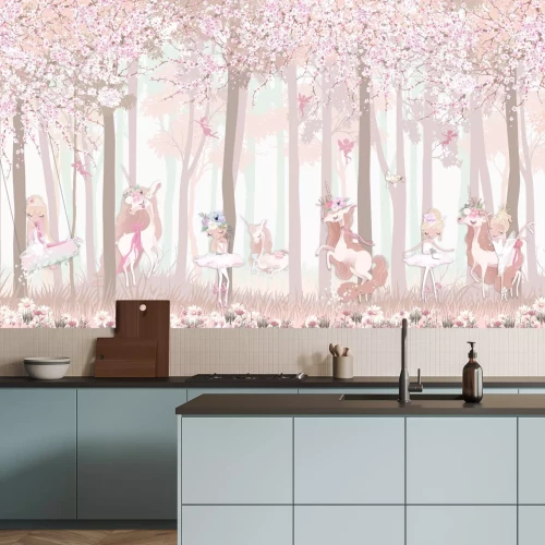 Papier peint  Forêt magique avec licornes et fées
