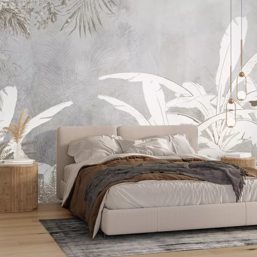 Papier peint  Feuilles de palmier tropicales sur béton