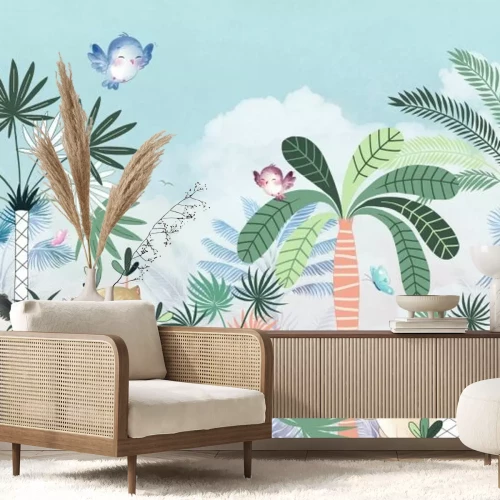 Papier peint  Paysage de la jungle avec des animaux pour enfants