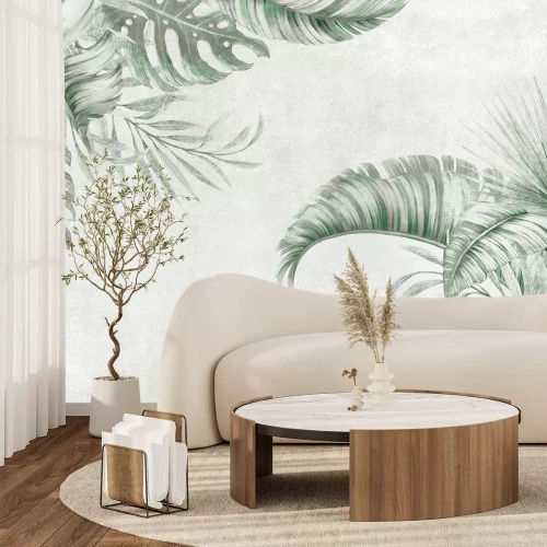 Papier peint  Feuilles vertes de palmier et de monstera