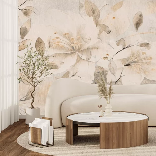 Papier peint  Fleur abstraite en couleurs beige