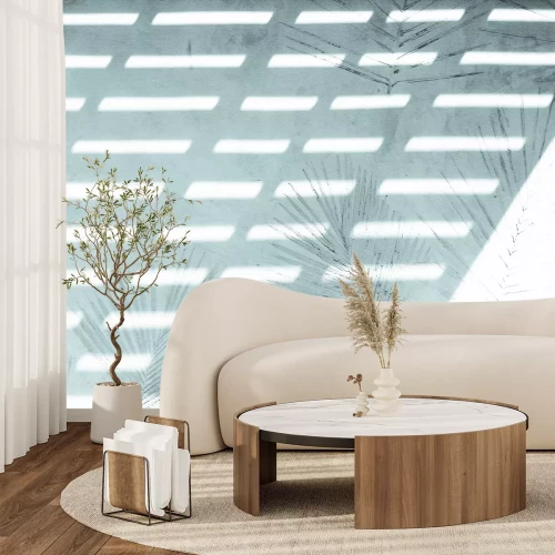 Papier peint  Reflet de palmiers sur fond blanc avec ombre