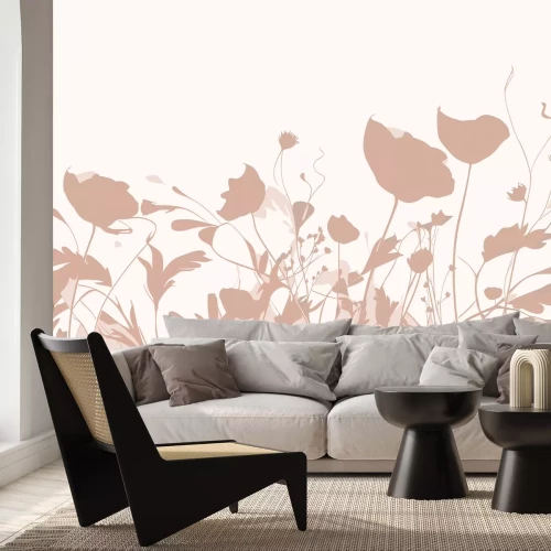 Papier peint  Prairie beige peinte avec des fleurs sauvages