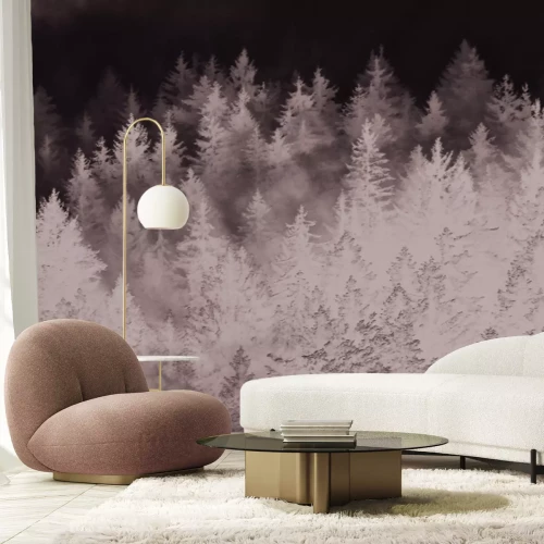 Papier peint  Paysage de forêt de conifères dans le brouillard