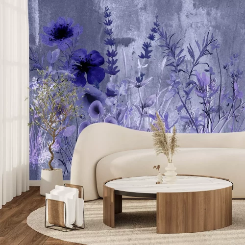 Papier peint  Fleurs sauvages de la prairie sur un mur en béton