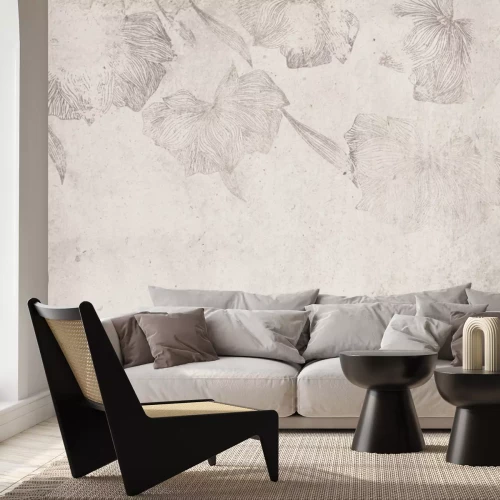 Papier peint  Motif floral sur un mur en béton