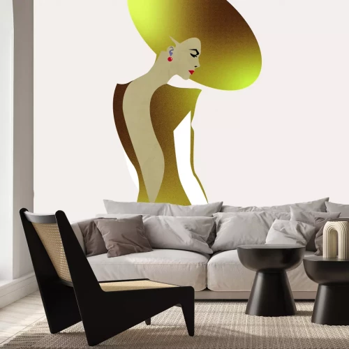 Papier peint  Femme dorée avec chapeau