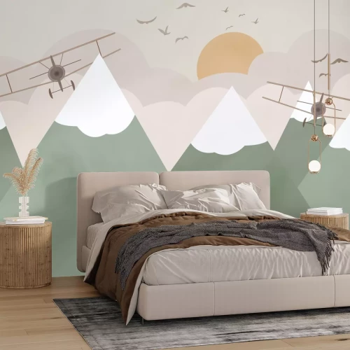 Papier peint  Avions volant parmi les montagnes et les nuages