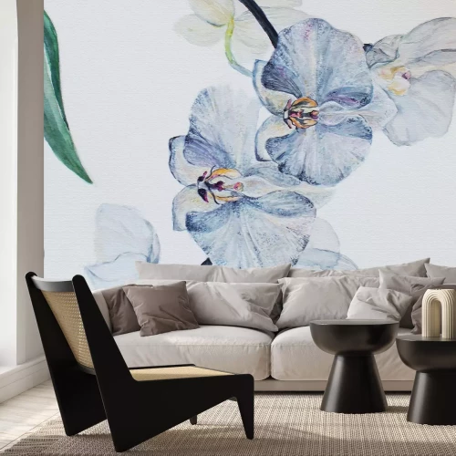 Papier peint  Orchidée bleue avec des feuilles