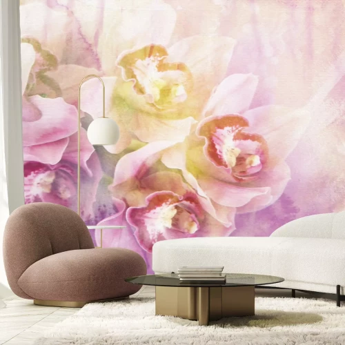 Papier peint  Orchidée peinte en tons roses