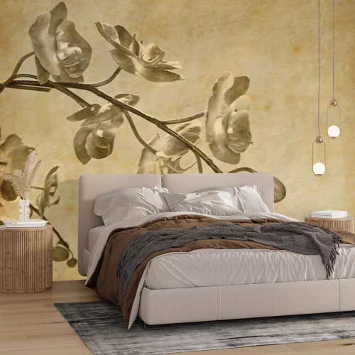 Papier peint  Branche d'orchidée en couleur sépia