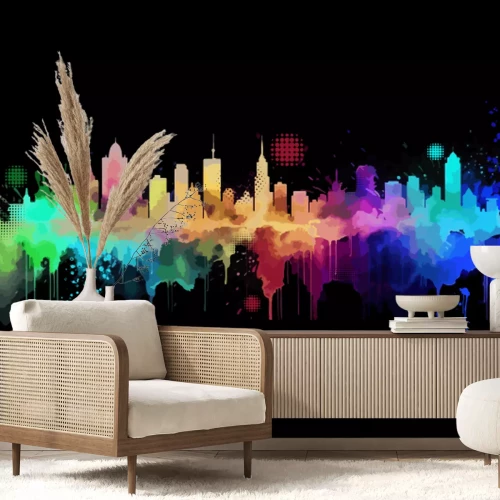 Papier peint  Aquarelle peinte d'une ville avec des bâtiments