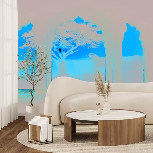 Papier peint  Vue d’arcs sur fond d’Afrique avec des éléphants