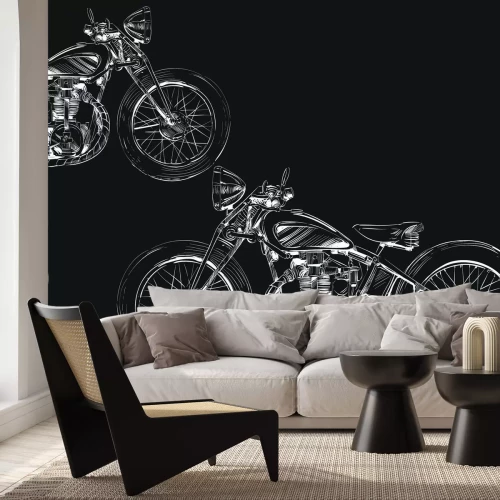 Papier peint  Croquis de motos sur fond noir