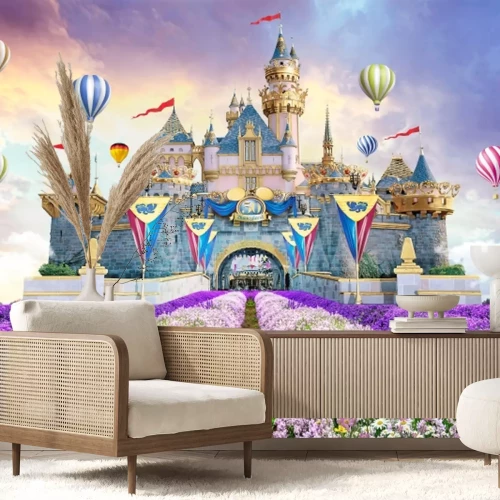 Papier peint  Château féerique paysage au coucher du soleil