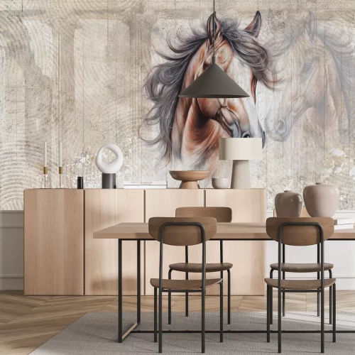 Papier peint  Tête de cheval sur le fond d’un mur