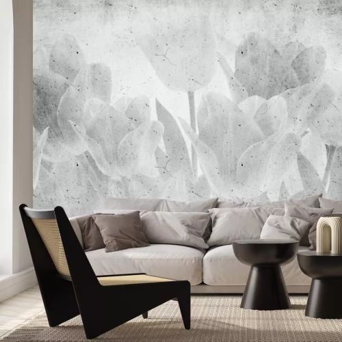 Papier peint  Arrangement gris de tulipes sur béton