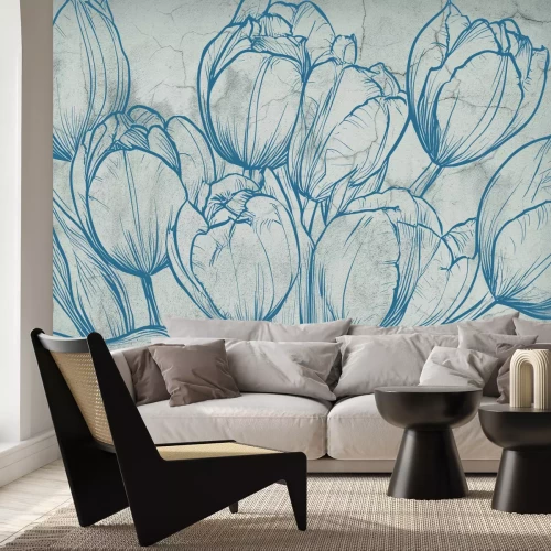 Papier peint  Tulipes dessinées sur béton