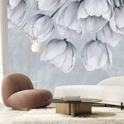 Papier peint  Tulipes suspendues sur un mur en béton