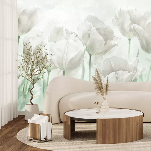 Papier peint  Abstraction d’une prairie avec des tulipes