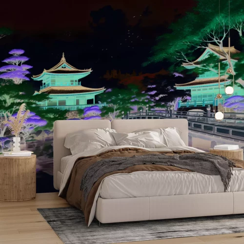 Papier peint  Beau paysage japonais avec cerisiers en fleurs