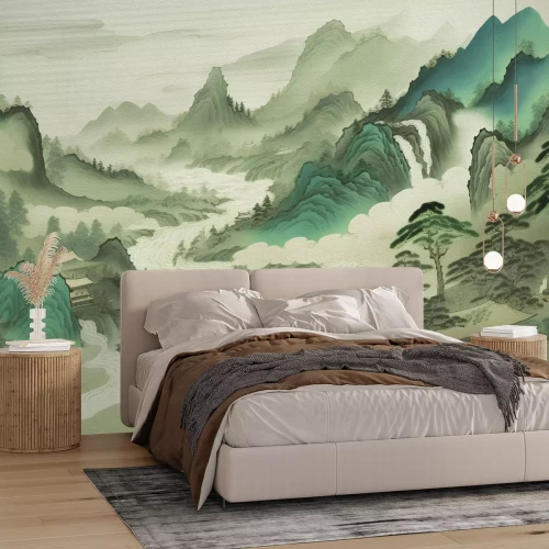 Papier peint  Paysage de montagne asiatique peint à la main