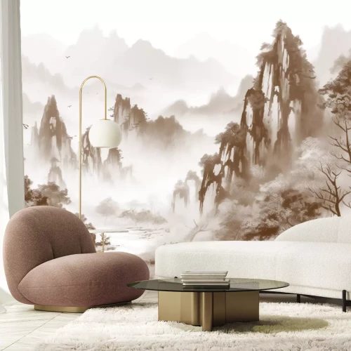 Papier peint  Paysage de montagne avec un lac et des montagnes en arrière-plan