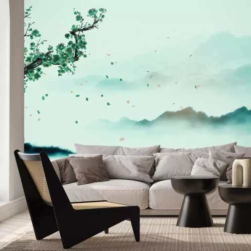 Papier peint  Aquarelle d'un jardin japonais