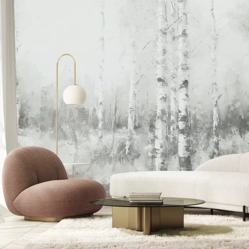 Papier peint  Paysage de forêt de bouleaux à l'aquarelle