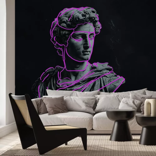 Papier peint  Sculpture d'un dieu grec avec des lignes au néon