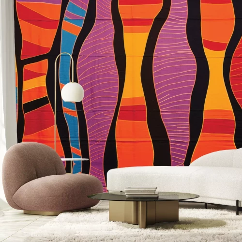 Papier peint  Motif abstrait de formes rouges et jaunes