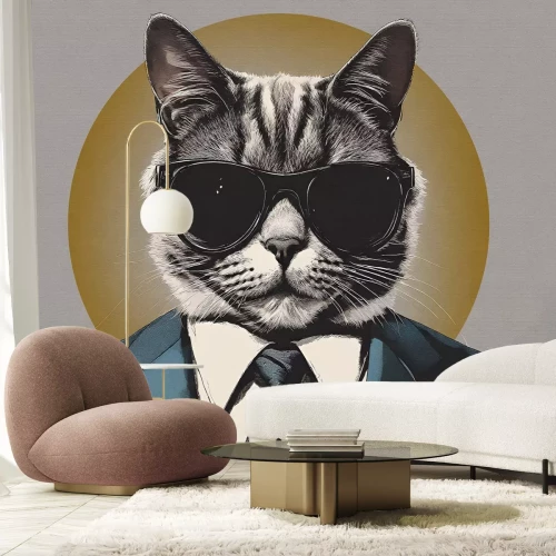 Papier peint  Portrait abstrait d’un chat en costume et lunettes