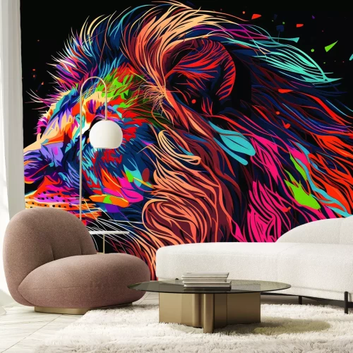 Papier peint  Portrait abstrait coloré d'un lion