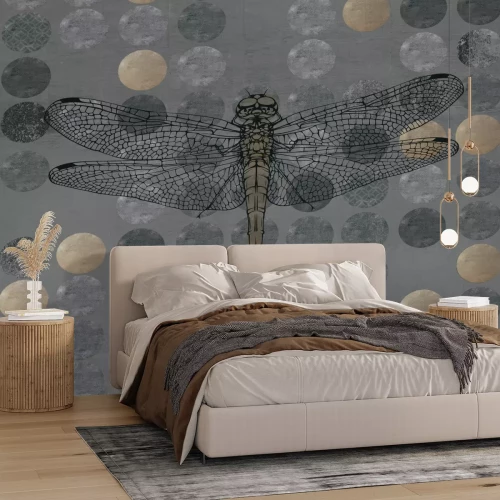 Papier peint  Libellule sur fond géométrique
