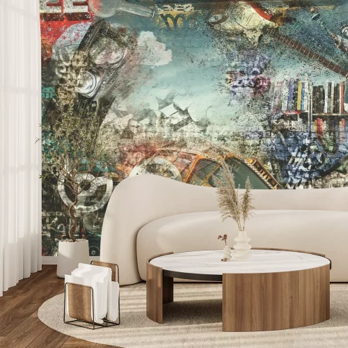 Papier peint  Fresque de New York avec un taxi jaune