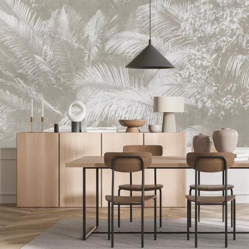 Papier peint  Reflet des feuilles de palmier sur béton beige