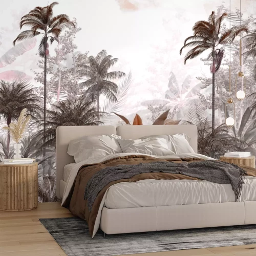 Papier peint  Forêt tropicale brune avec des palmiers