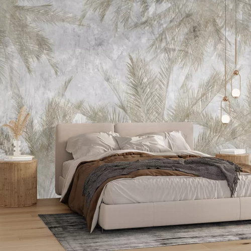 Papier peint  Feuilles de palmier exotiques en style rétro