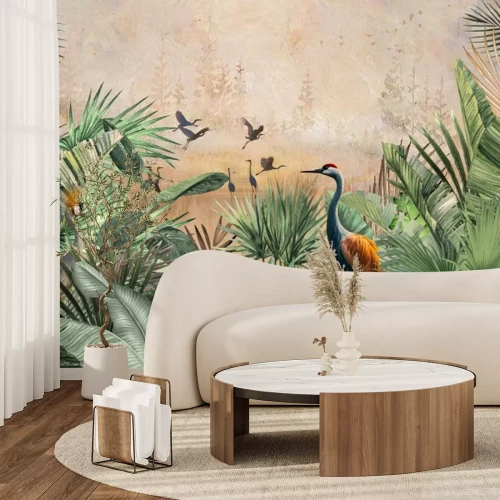 Papier peint  Jungle tropicale avec des oiseaux exotiques