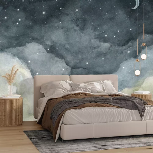 Papier peint  Ciel nocturne avec des nuages et des étoiles