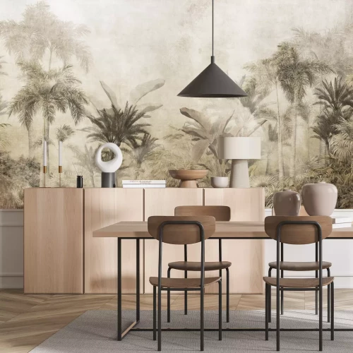 Papier peint  Plantes de la jungle tropicale sur fond texturé