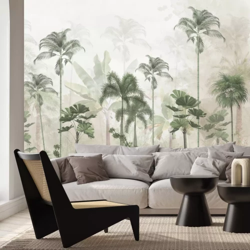 Papier peint  Arbres verts palmiers et bananiers dans le paysage