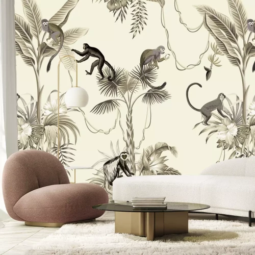 Papier peint  Singes parmi des plantes tropicales motif exotique