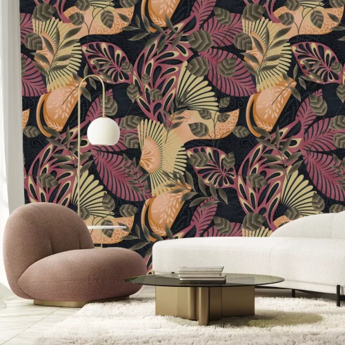 Papier peint  Plantes et feuilles tropicales sur fond sombre