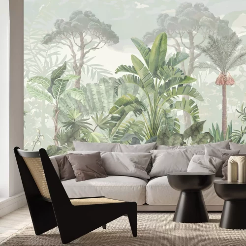 Papier peint  Paysage tropical avec plantes en style aquarelle